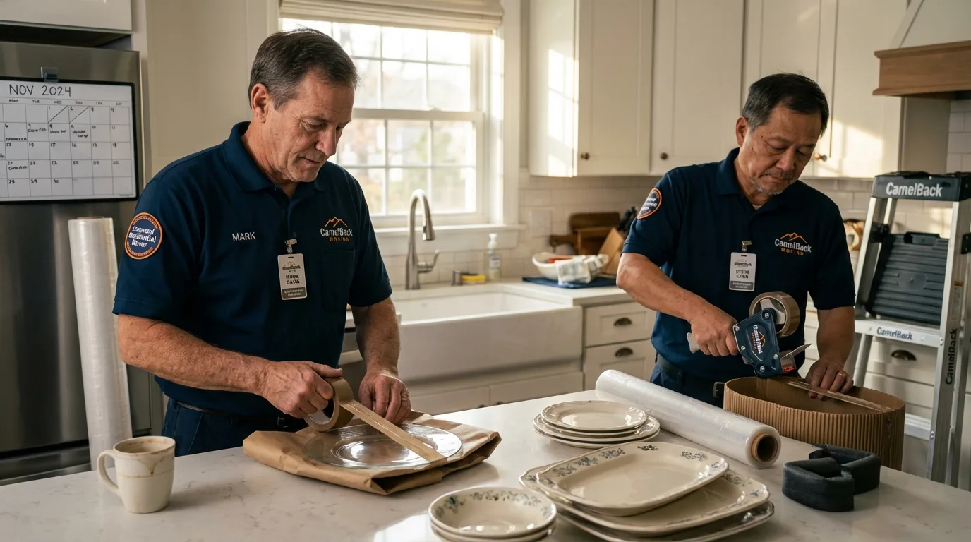 Professional crew packing kitchen dishware in Avilla, IN